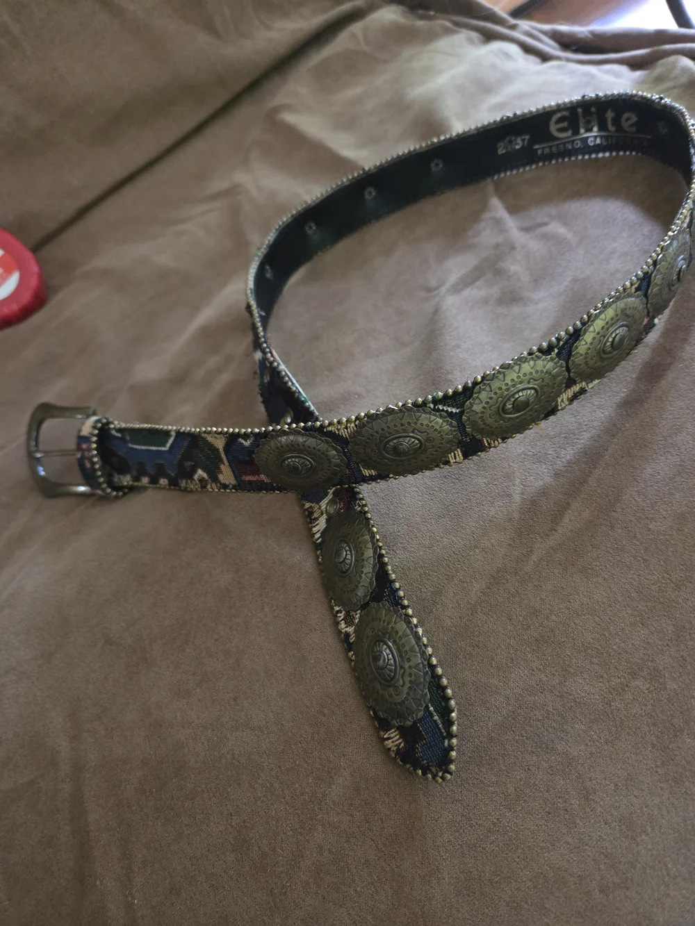 VINTAGE Tapastry Fabric With Medallion Accent Women's Belt - Green Multi